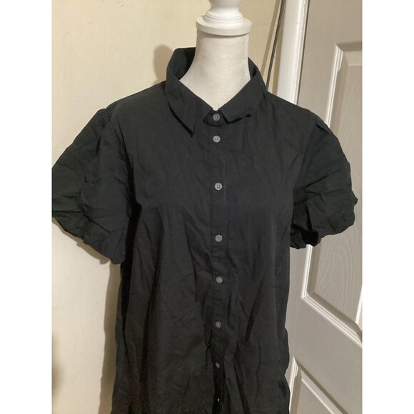 J Crew Dress Womens 14 Black Short Sleeve Collared Button Front Pockets Casual - Picture 2 of 6